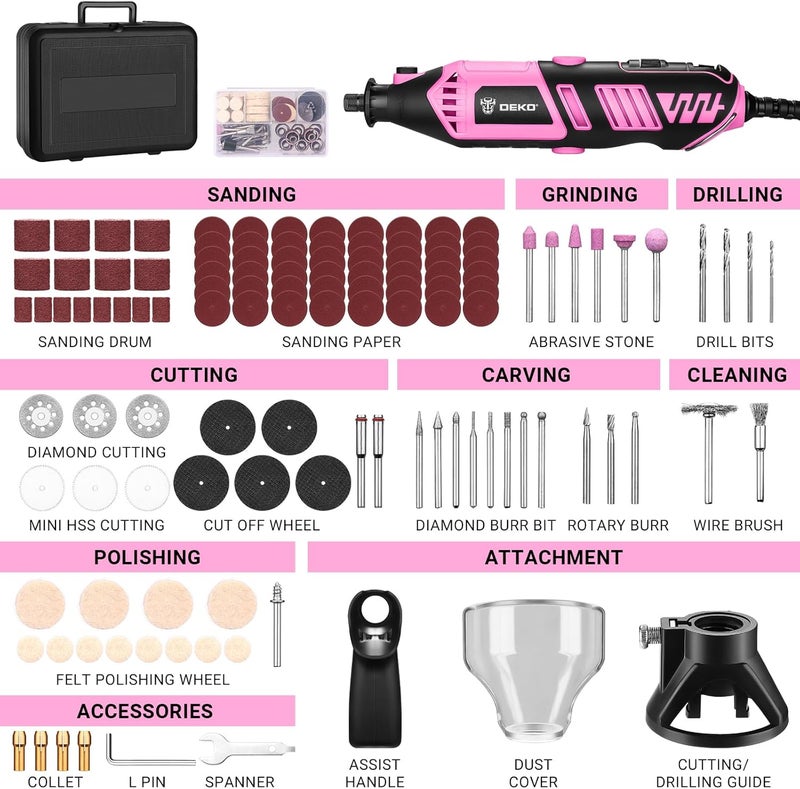 DEKOPRO Rotary Tool Kit: Power Hand Rotary Tools Mini for Wood/Metal, Electric Grinder Drill Machine Set with Flex Shaft for Carving, Cutting, Sanding, Grinding, Polishing, Engraving Pink - Image 2